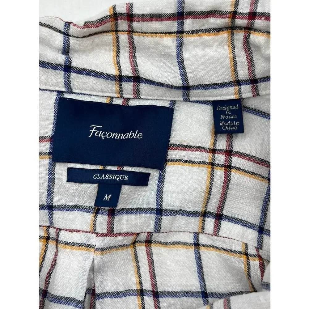 Faconnable Windowpane Linen Button Up Shirt White